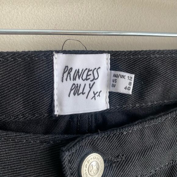 Princess Polly Wide Leg High Rise 100% Cotton Black Jean Distressed 8 - Picture 5 of 11